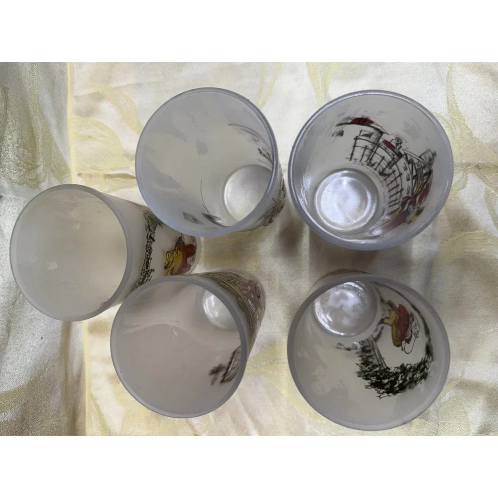 Set 5 Hazel Atlas Charles Dickens Character Frosted Glass Tumblers  5.5